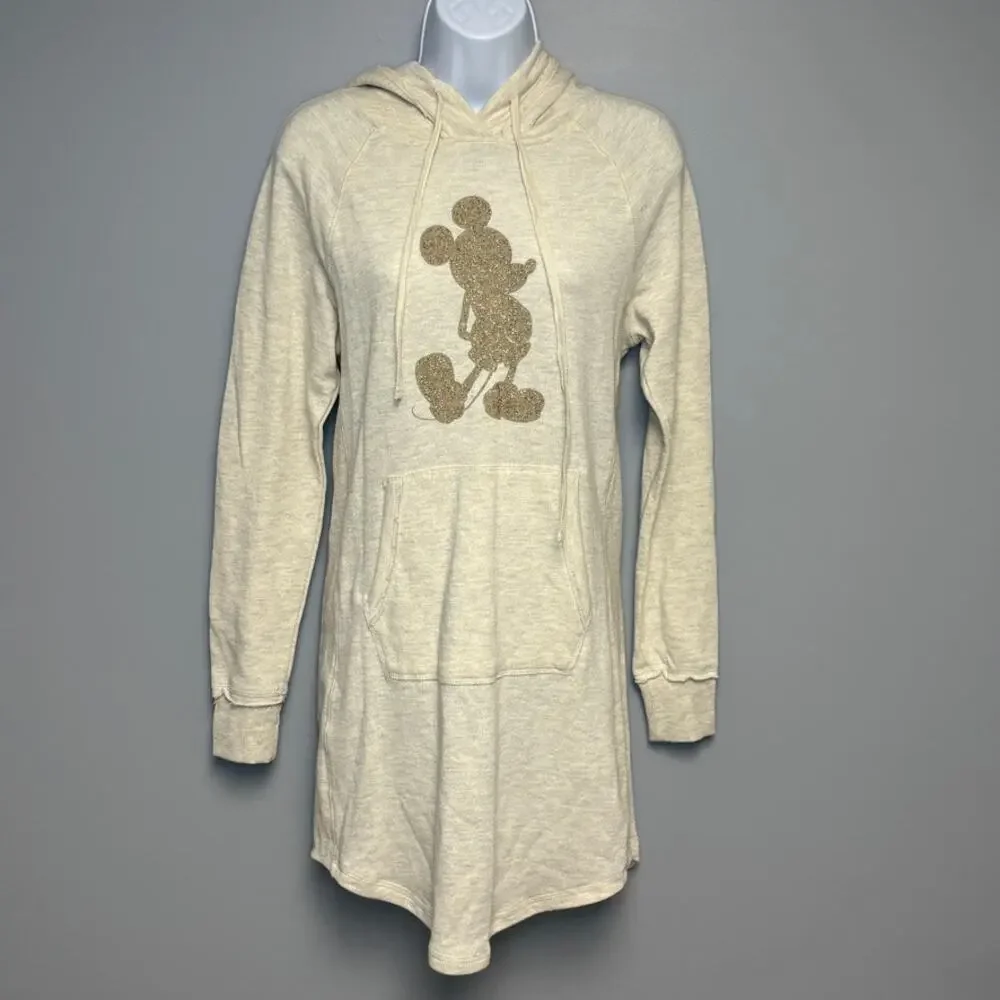 NWT Disney Mickey Glitter‎ Neutral Hoodie Sweatshirt Beachy Cover Up Dress Sz S